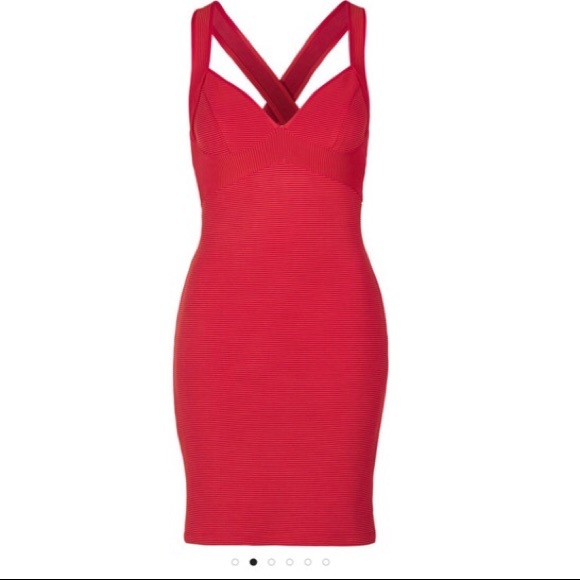 TopShop Red Plunge Rigged Bodycon Dress - Picture 5 of 7